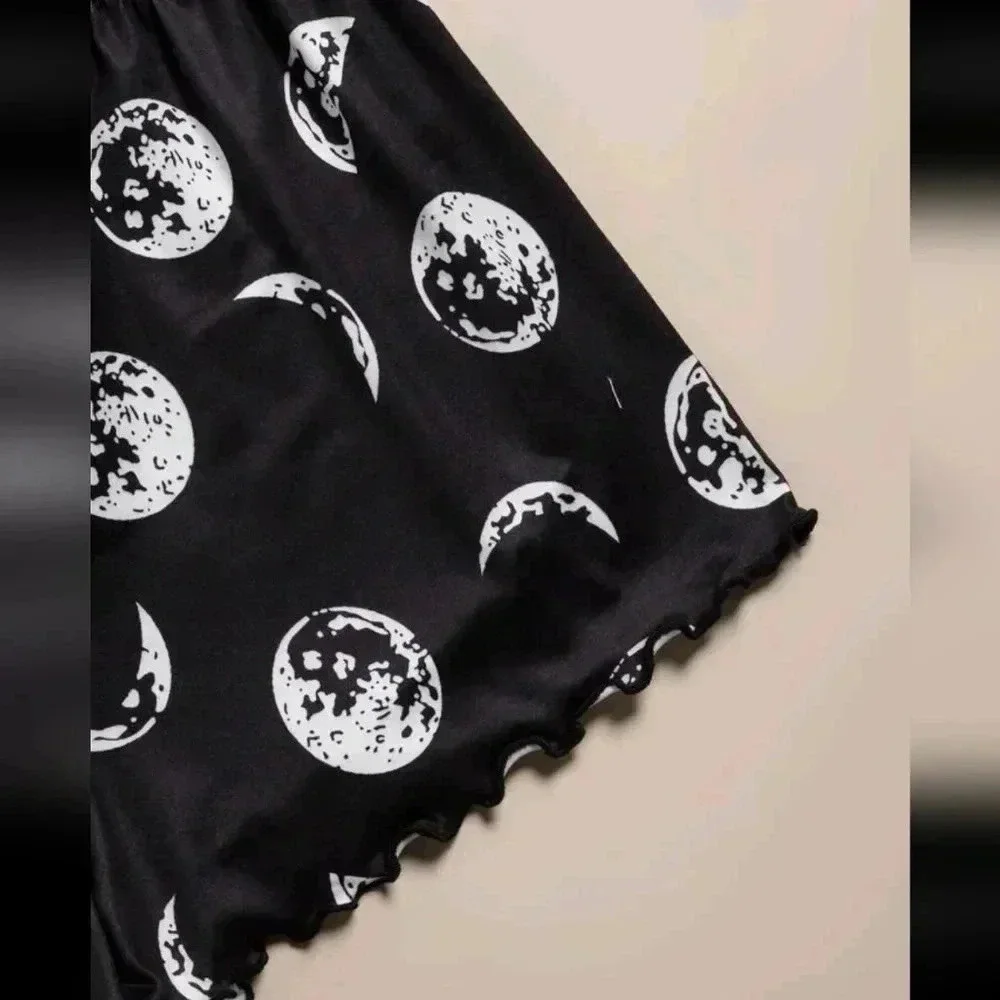 Moon Gothic Style two piece set shorts tank tops shirt women's XL black night